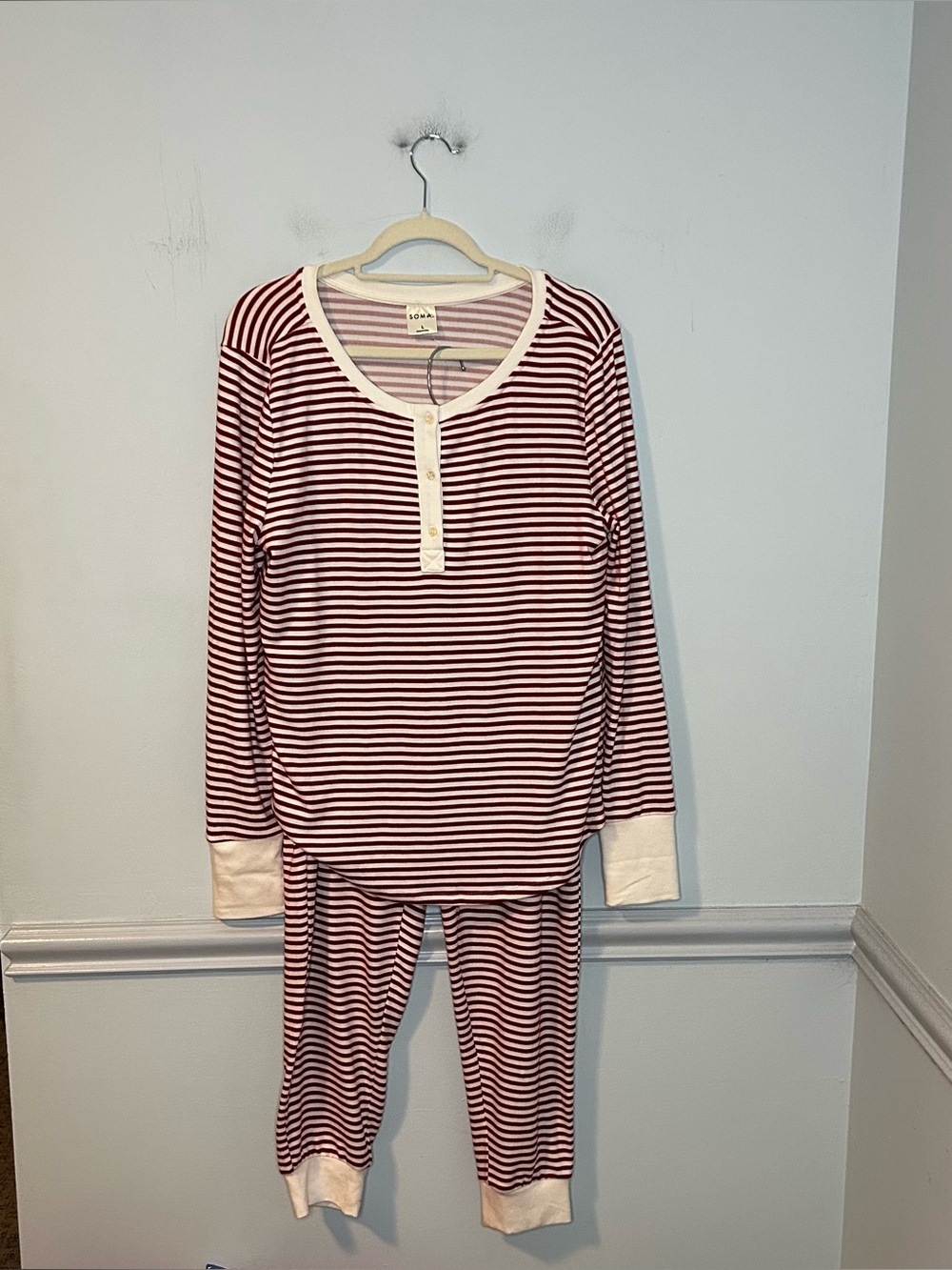Soma Red & White Stripe Long Sleeve Pajama Set Size Large